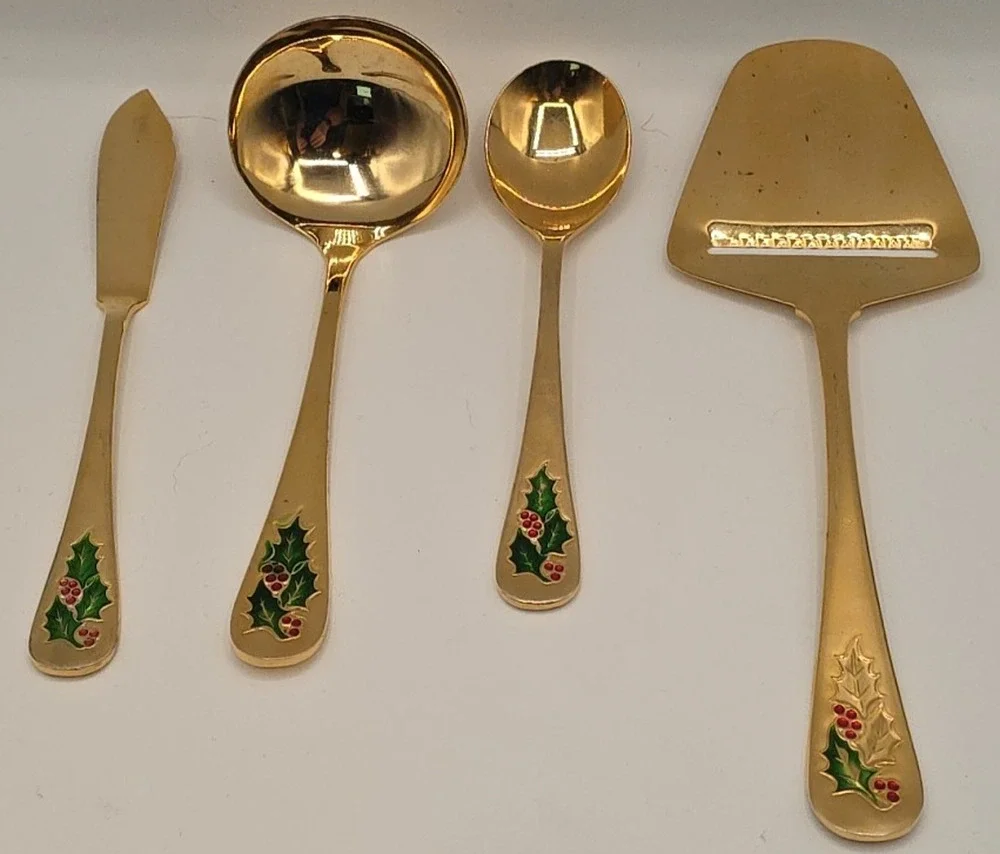 Vtg Hollyberry 4 Piece Serving Set Gold Tone No. 1006 JCPenney